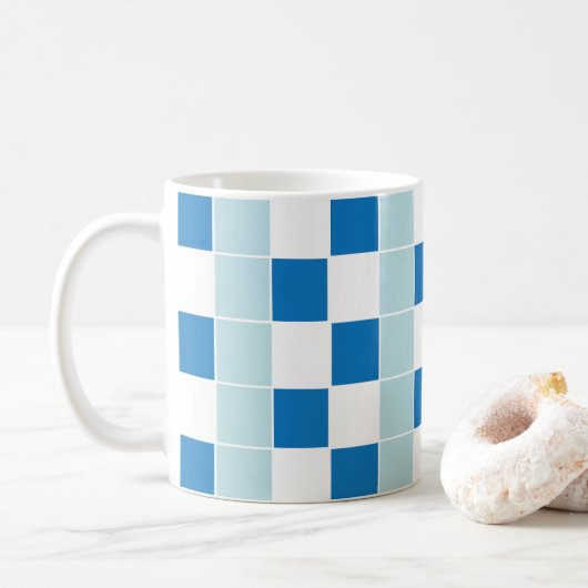 White Blue Checkerboard gecontroleerd Koffiemok (Met donut)