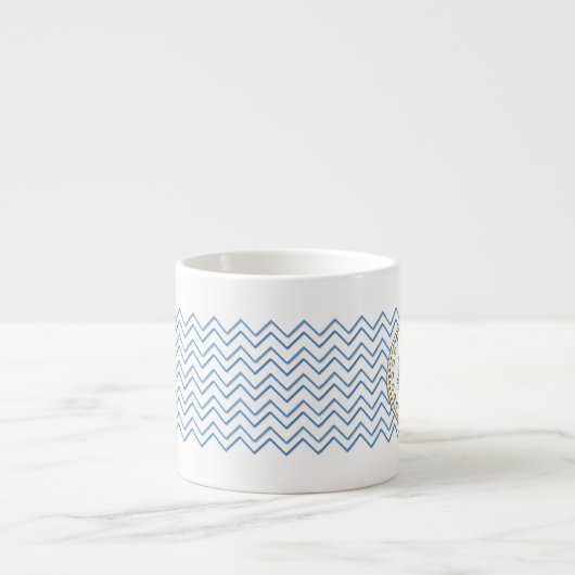 White Blue Chevron Pattern Espresso Kop (Voorkant)