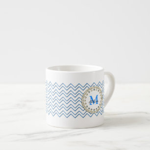 White Blue Chevron Pattern Espresso Kop