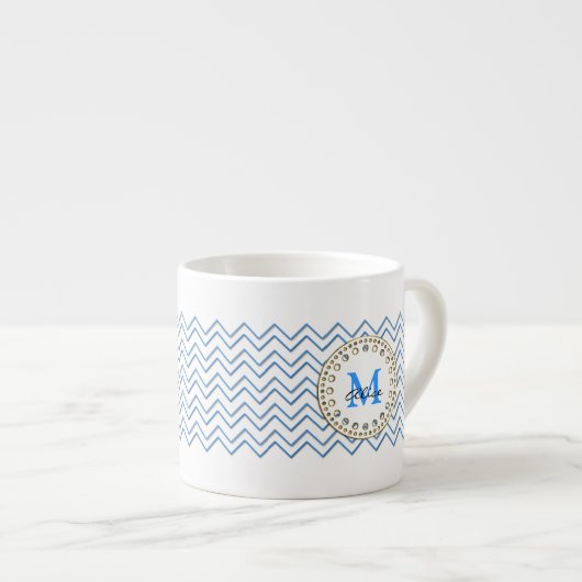 White Blue Chevron Pattern Espresso Kop (Voorkant rechts)