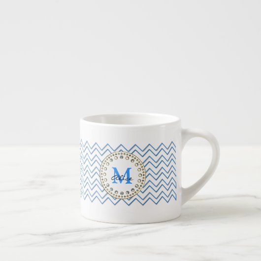 White Blue Chevron Pattern Espresso Kop (Rechts)