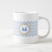 White Blue Chevron Pattern Mok (Rechts)