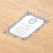 White Blue Chinoiserie Crest Wedding Save the Date Acryl Uitnodigingen (Laagn)