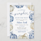 White Blue Chinoiserie Pumpkin Herfst Baby shower Kaart (Voorkant)