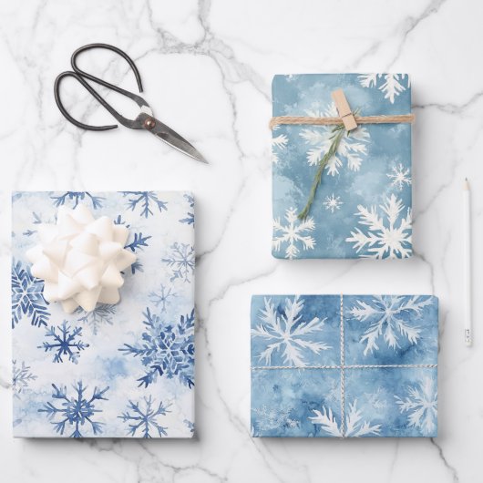 White Blue Christmas Winter Snowflakes Inpakpapier Vel (Voorkant)