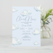 White Blue Cloud Nine Baby Shower Party Kaart (Staand voorkant)