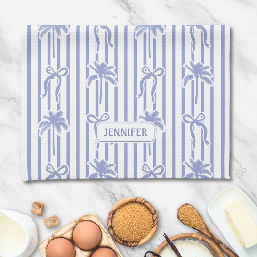 White Blue Coastal Chic Palm Trees Bows Stripes Theedoek
