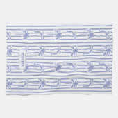 White Blue Coastal Chic Palm Trees Bows Stripes Theedoek (Horizontaal)