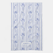 White Blue Coastal Chic Palm Trees Bows Stripes Theedoek (Verticaal)