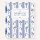 White Blue Coastal Chic Stripes Family Recipe Book Notitieboek (Voorkant)