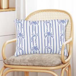 White Blue Coastal Palm Trees Bows Stripes Pattern Accent Kussen