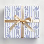 White Blue Coastal Palm Trees Bows Stripes Pattern Cadeaupapier
