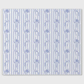 White Blue Coastal Palm Trees Bows Stripes Pattern Cadeaupapier (Vlak)