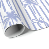 White Blue Coastal Palm Trees Bows Stripes Pattern Cadeaupapier (Rol Hoek)