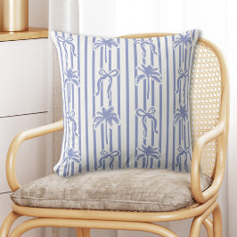 White Blue Coastal Palm Trees Bows Stripes Pattern Kussen