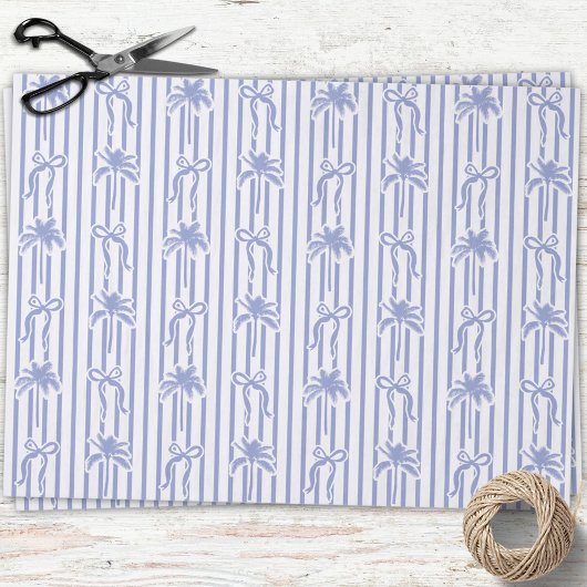 White Blue Coastal Palm Trees Bows Stripes Pattern Tissuepapier