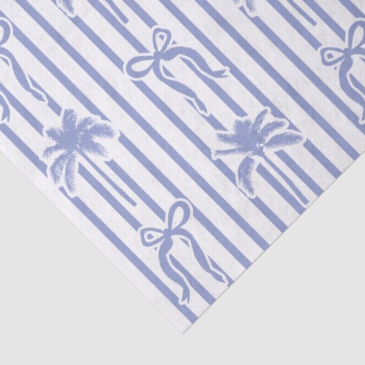 White Blue Coastal Palm Trees Bows Stripes Pattern Tissuepapier (Detail)