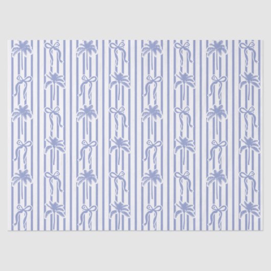 White Blue Coastal Palm Trees Bows Stripes Pattern Tissuepapier (Voorkant)