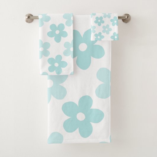White Blue Daisy Flowers Retro Pattern Bad Handdoek (Insitu)