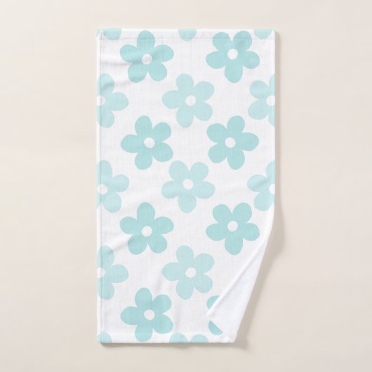 White Blue Daisy Flowers Retro Pattern Bad Handdoek (Handdoek)
