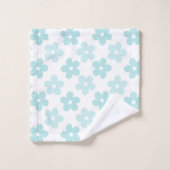 White Blue Daisy Flowers Retro Pattern Bad Handdoek (Wasdoekje)