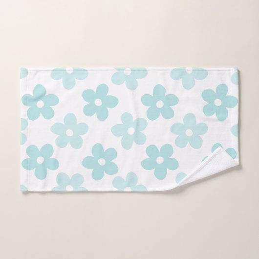White Blue Daisy Flowers Retro Pattern Bad Handdoek (Handdoek)