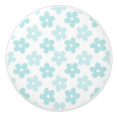 White Blue Daisy Flowers Retro Pattern Keramische Knop (Voorkant)