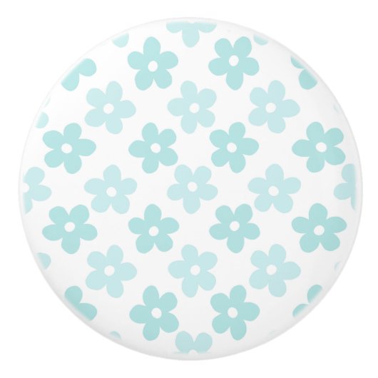 White Blue Daisy Flowers Retro Pattern Keramische Knop (Voorkant)