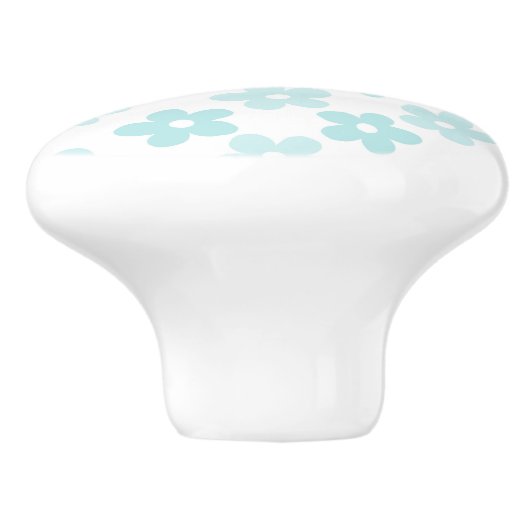 White Blue Daisy Flowers Retro Pattern Keramische Knop (Zijkant)