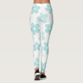 White Blue Daisy Flowers Retro Pattern Leggings (Achterkant)
