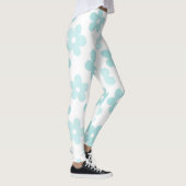 White Blue Daisy Flowers Retro Pattern Leggings (Rechts)