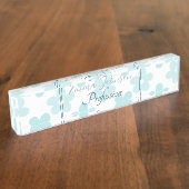 White Blue Daisy Flowers Retro Pattern Naambordje (Zijkant)