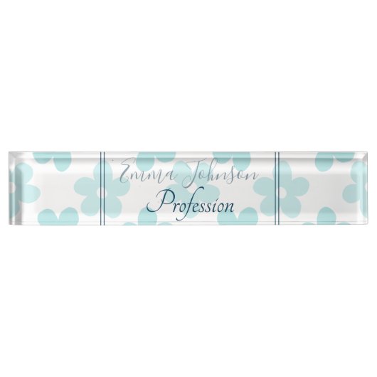 White Blue Daisy Flowers Retro Pattern Naambordje (Voorkant)