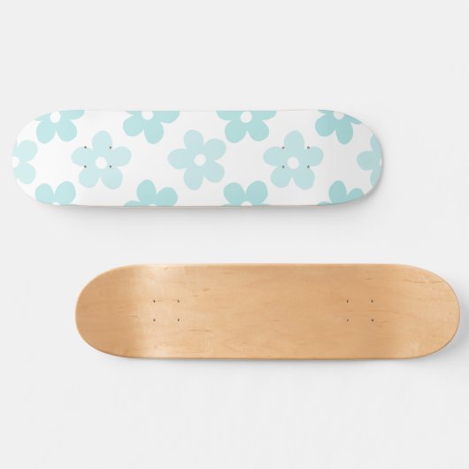 White Blue Daisy Flowers Retro Pattern Persoonlijk Skateboard (Horizontaal)