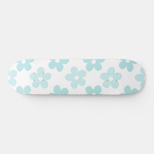 White Blue Daisy Flowers Retro Pattern Persoonlijk Skateboard (Horizontaal)
