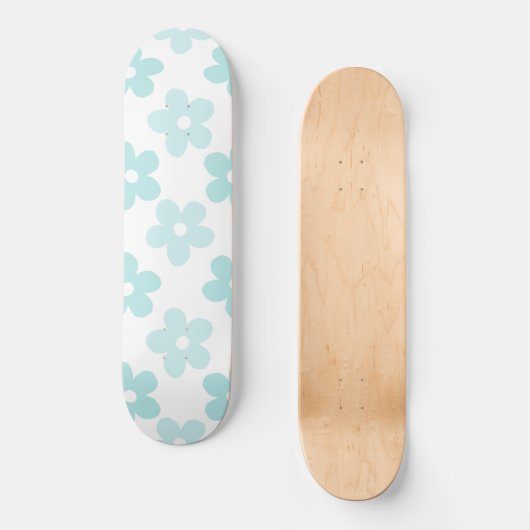 White Blue Daisy Flowers Retro Pattern Persoonlijk Skateboard (Voorkant)