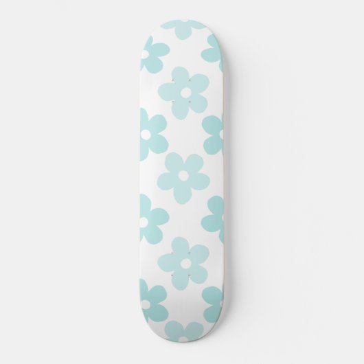 White Blue Daisy Flowers Retro Pattern Persoonlijk Skateboard (Voorkant)