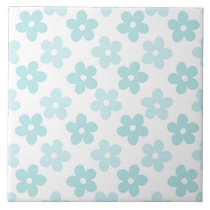 White Blue Daisy Flowers Retro Pattern Tegeltje