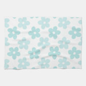 White Blue Daisy Flowers Retro Pattern Theedoek (Horizontaal)