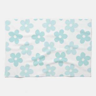 White Blue Daisy Flowers Retro Pattern Theedoek