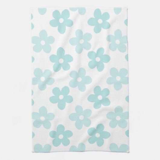 White Blue Daisy Flowers Retro Pattern Theedoek (Verticaal)