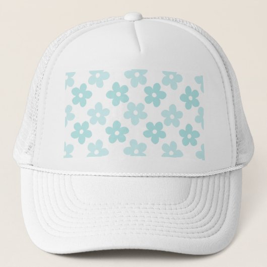 White Blue Daisy Flowers Retro Pattern Trucker Pet (Voorkant)