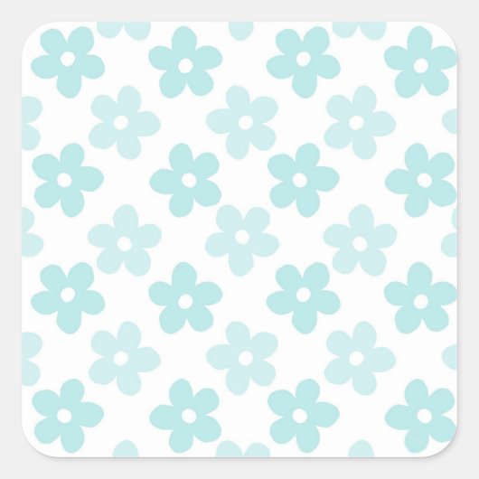 White Blue Daisy Flowers Retro Pattern Vierkante Sticker (Voorkant)