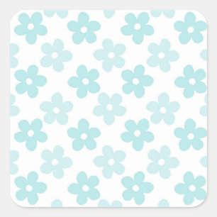 White Blue Daisy Flowers Retro Pattern Vierkante Sticker