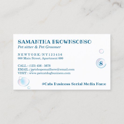 White Blue Dog Cat Groomer Pet Care Bath Loyalty Visitekaartje (Achterkant)