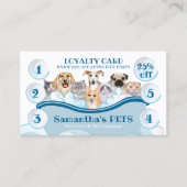 White Blue Dog Cat Groomer Pet Care Bath Loyalty Visitekaartje (Voorkant)