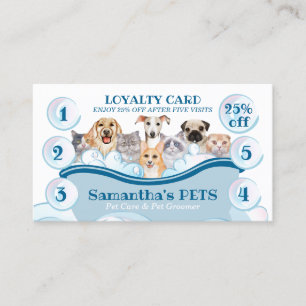 White Blue Dog Cat Groomer Pet Care Bath Loyalty Visitekaartje