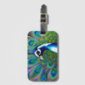 White blue en Green Piebald Peacock Bagagelabel (Voorkant (verticaal))
