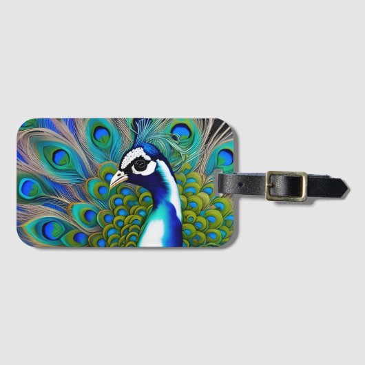 White blue en Green Piebald Peacock Bagagelabel (Voorkant (horizontaal))