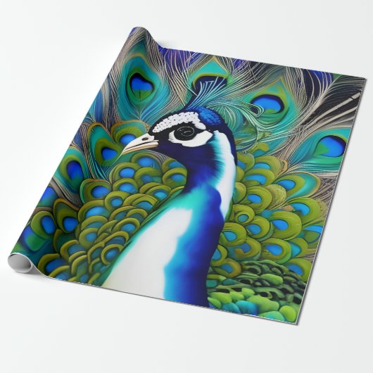 White blue en Green Piebald Peacock Cadeaupapier (Uitgerold)
